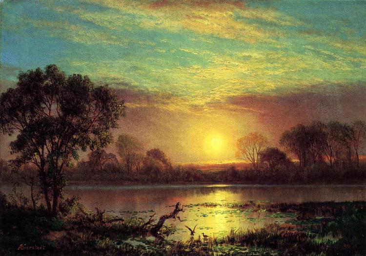 Albert Bierstadt Oil Painting Evening, Owens Lake, California - Click Image to Close